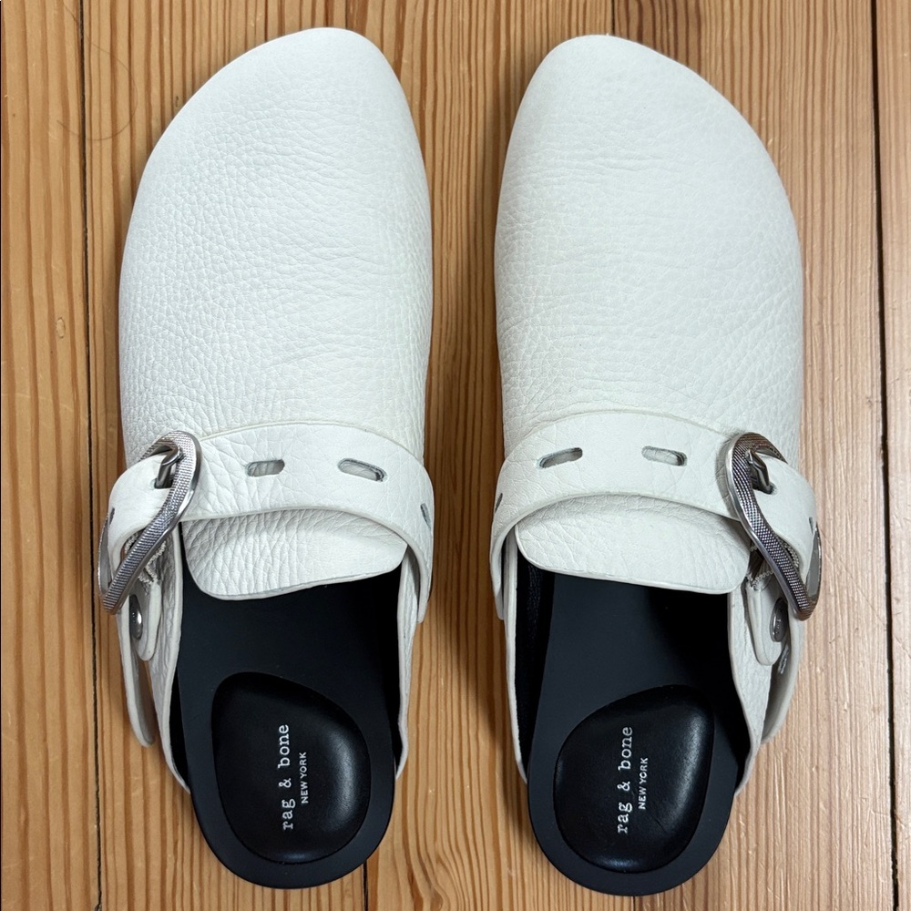 Rag & Bone New York white leather slip on flat mule sz 7